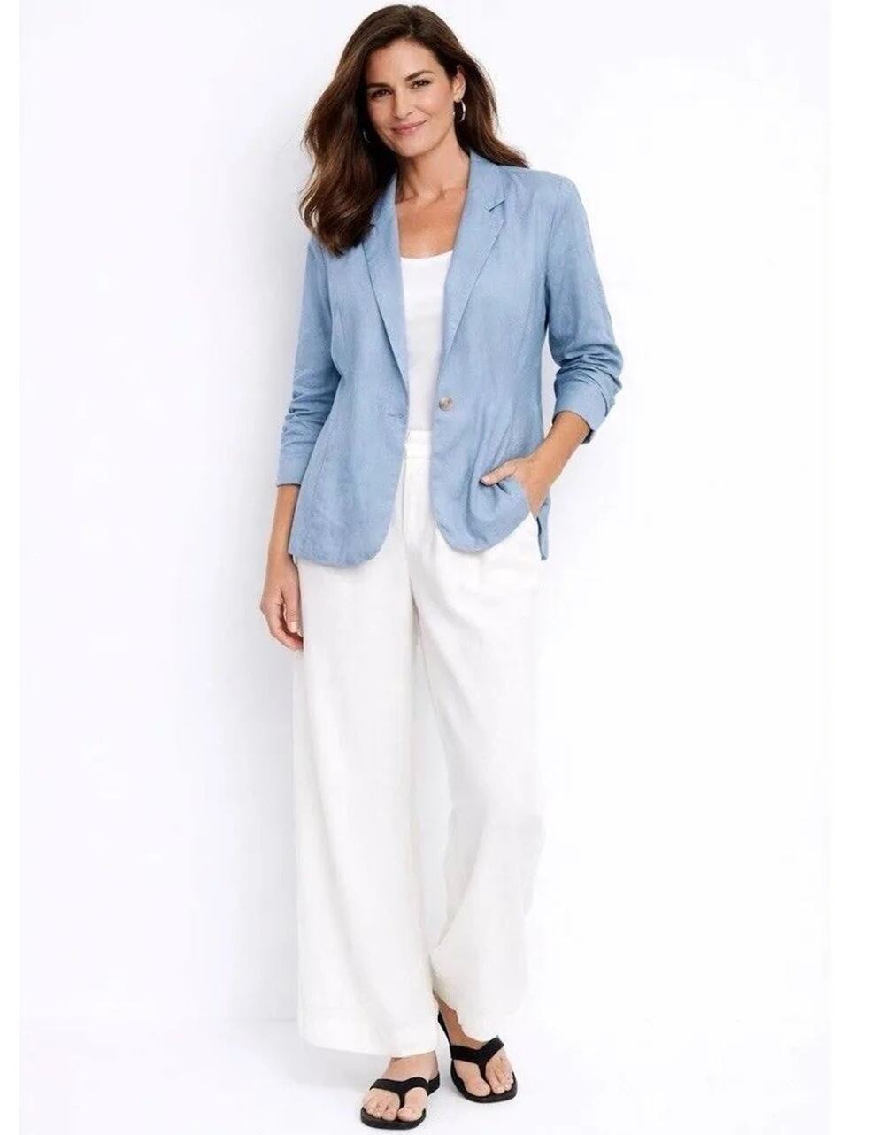 J.Jill Blazer in Skyline Blue Linen Rayon Spandex Blend Size 2XL Lagenlook NWT
